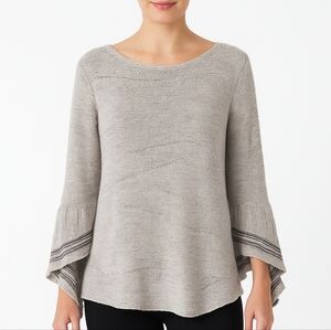 NIC+ZOE S Cottagecore Travel Stripe Pullover Linen Casual Sweater Festival Gray